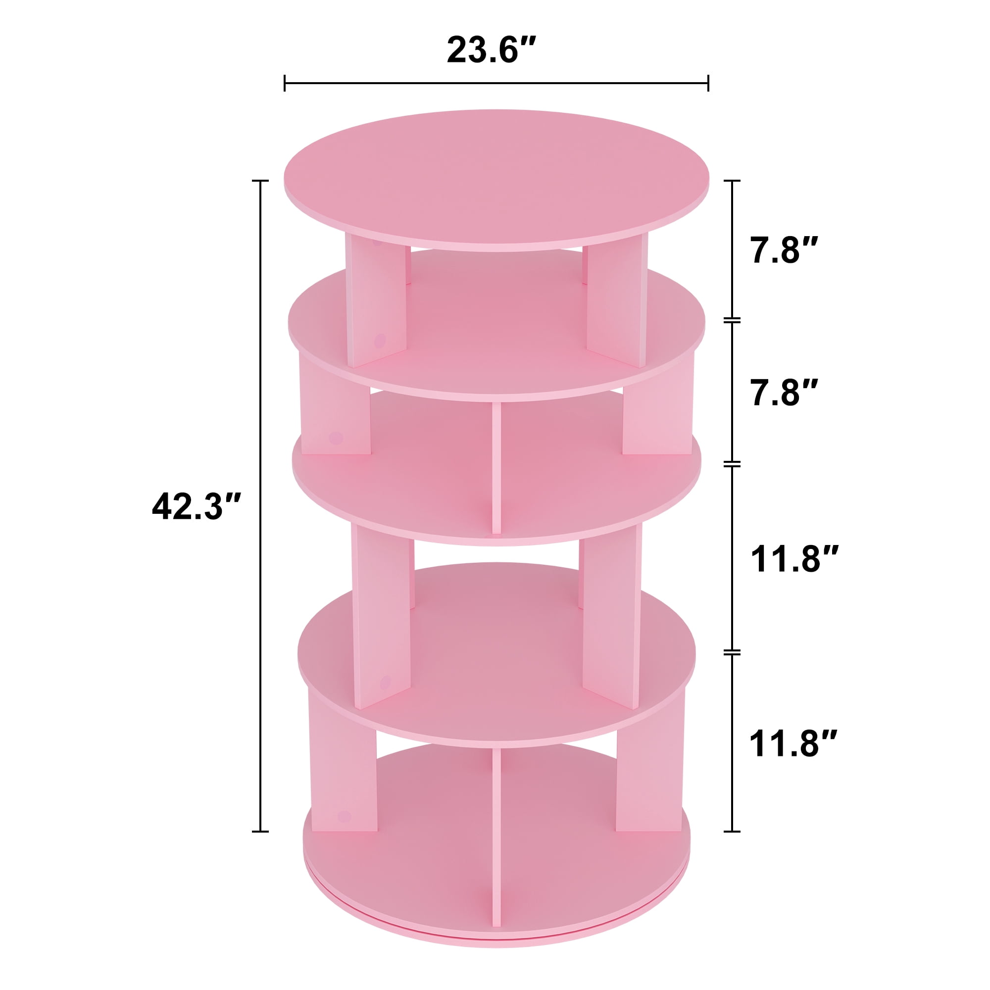 5 Tier Rotating Shoe Rack Tower, 16 Pair Shoe Organizer Shelf, Pink, 43.6" x 23.6" x 23.6"