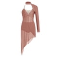 thumbnail image 3 of iixpin Womens One Shoulder Rhinestones Bodysuit Dress Asymmetric Modern Lyrical Dance Costume Dusty Pink M, 3 of 5