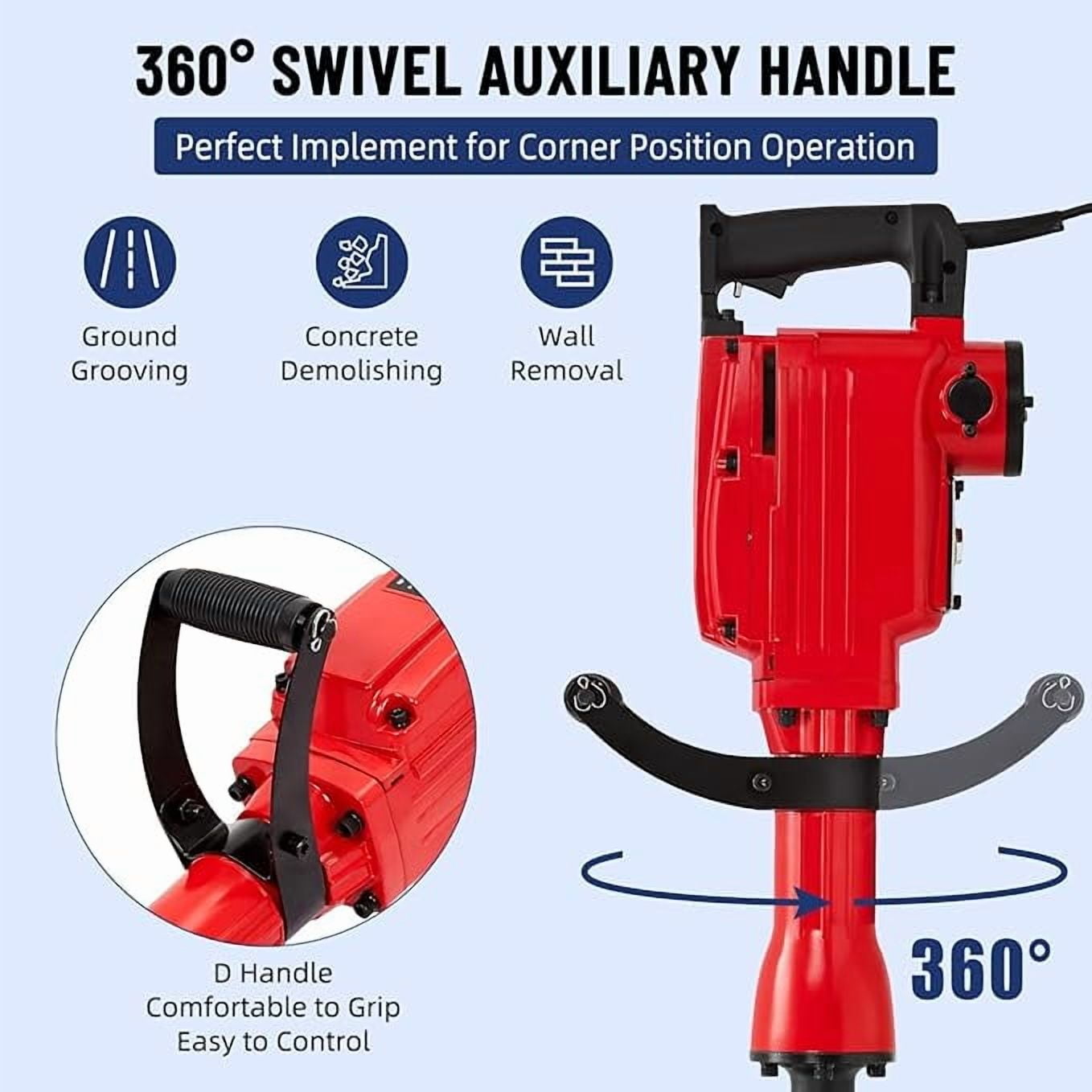 2200W Electric Jack Hammer Demolition Tool Kit, 6-piece set, Jack Hammer Concrete Breaker, Jack Hammer, Demolition Hammer, Includes 2 Bits, Heavy-Duty Concrete Breaker, 65A