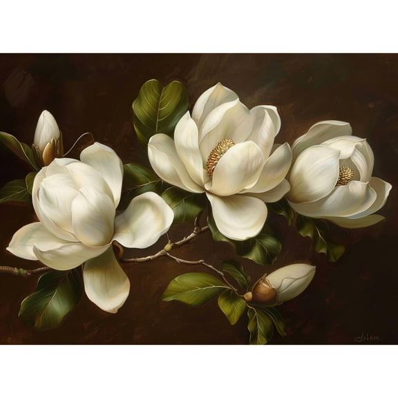 White Magnolia Flowers DIY 5D Diamond Art Painting by Number Kits for Adults Paint with Round Full Drill Diamond Gems Painting Art Craft for Home Wall Decor 11.8x15.8in(3)