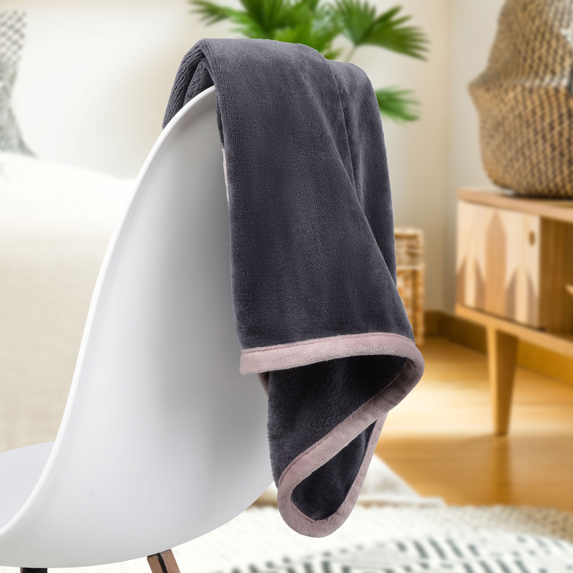 Unique Bargains Flannel Fleece Blanket Soft Luxury Hemmed Slate Gray 23"x30"