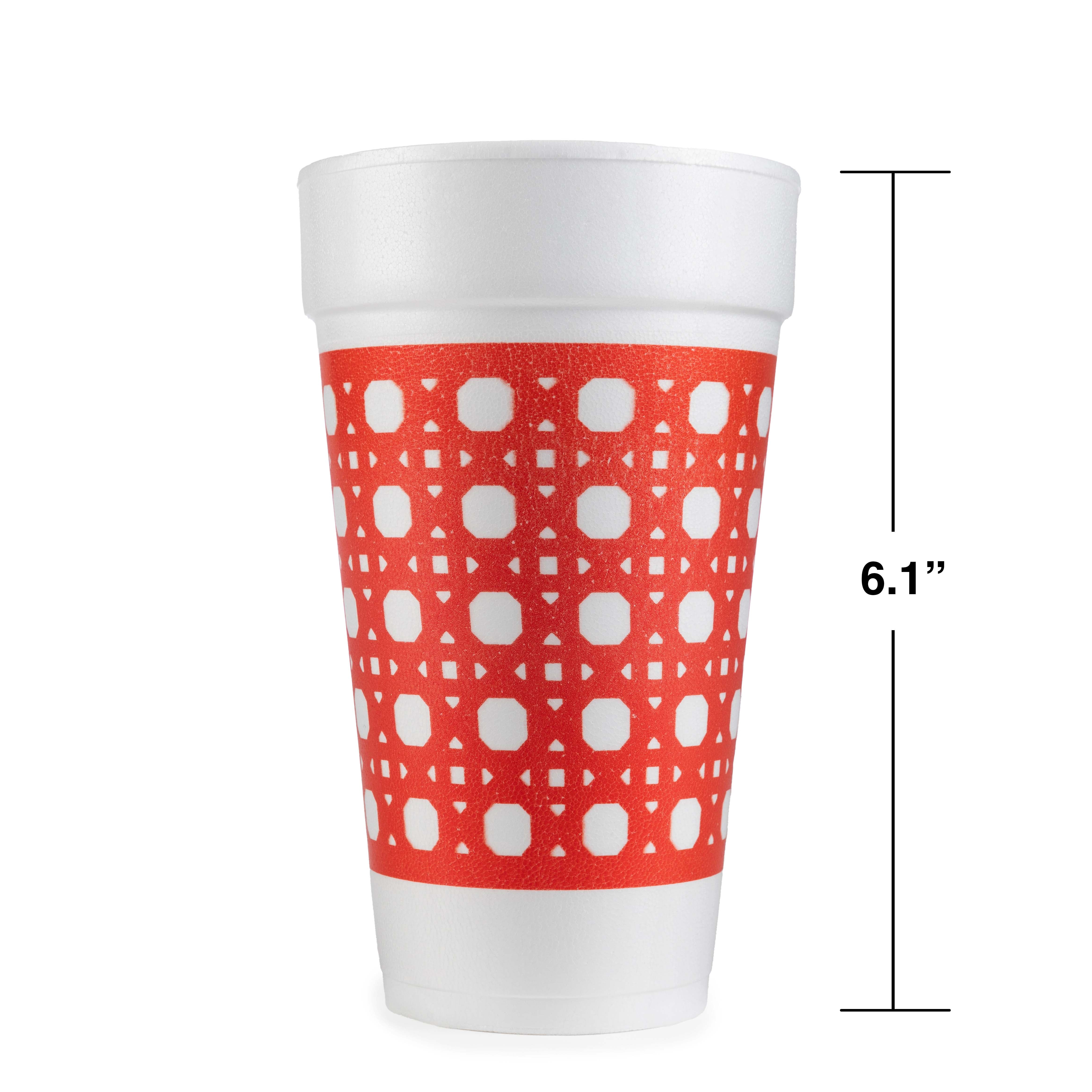 Social Butterfly Disposable Foam Cups, 20 oz, Red Cane Pattern, 14 Count