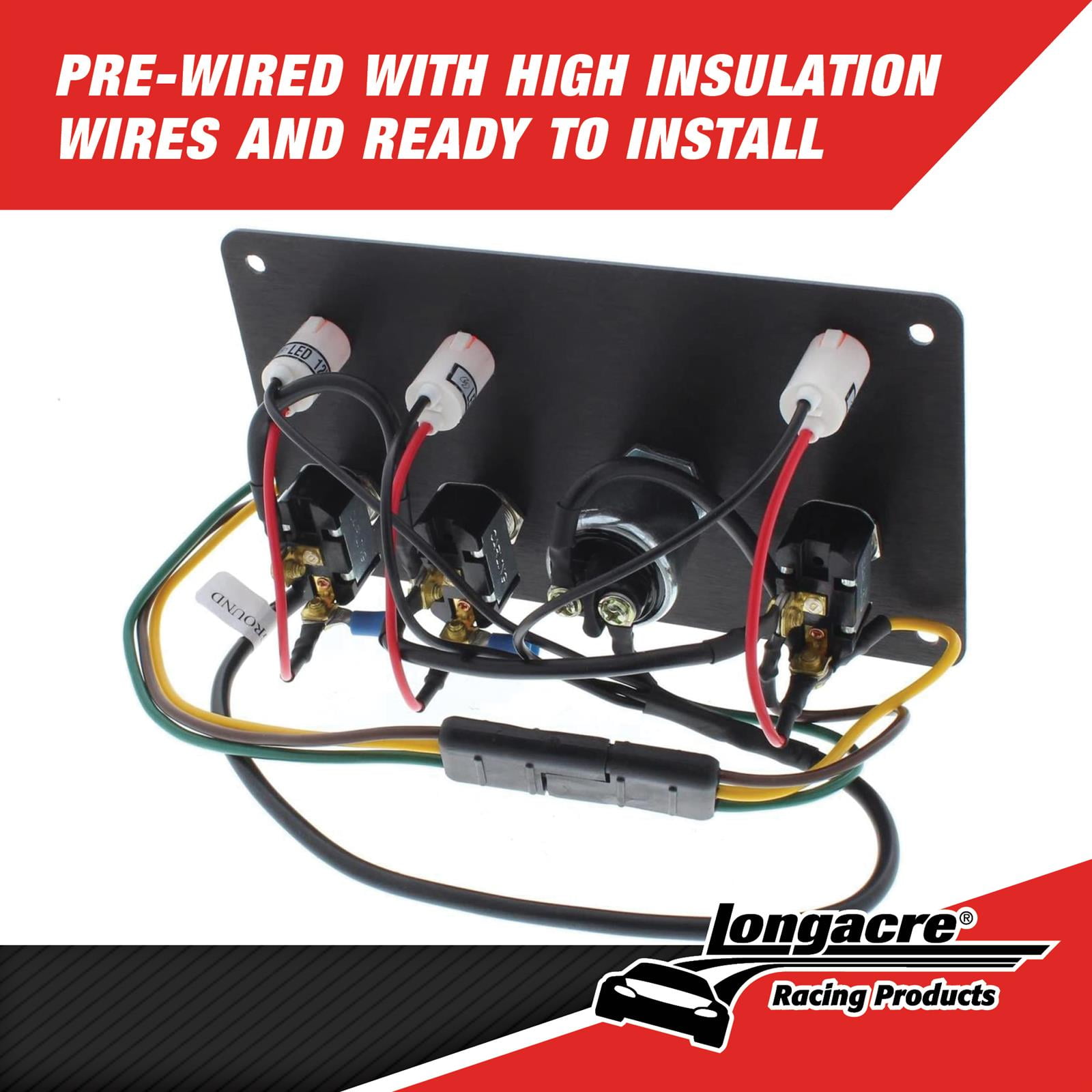 Ignition panel w/ 2 acc & pilot lights Longacre 52-44867 Flip-up Start