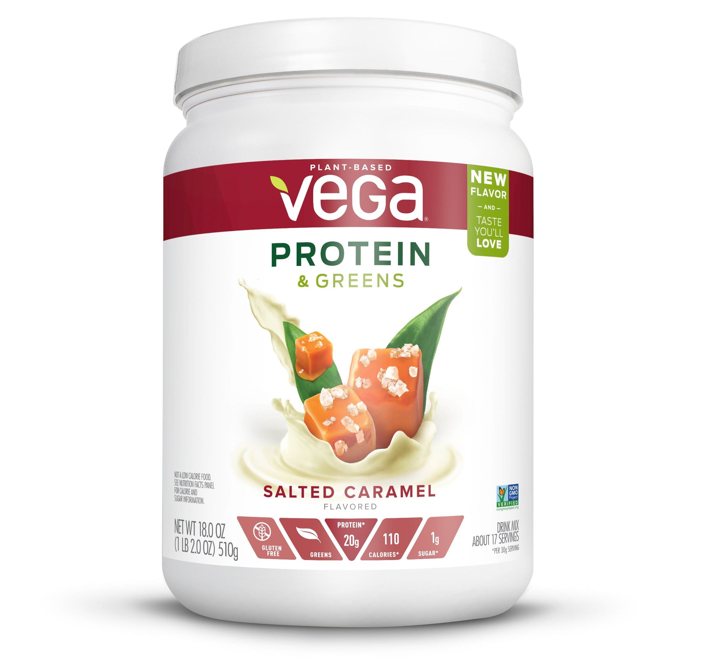 Vega Plant Protein & Greens Powder, Salted Caramel, 20g Protein, 1.1lb