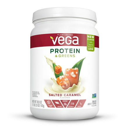 Vega Plant Protein & Greens Powder, Salted Caramel, 20g Protein, 1.1