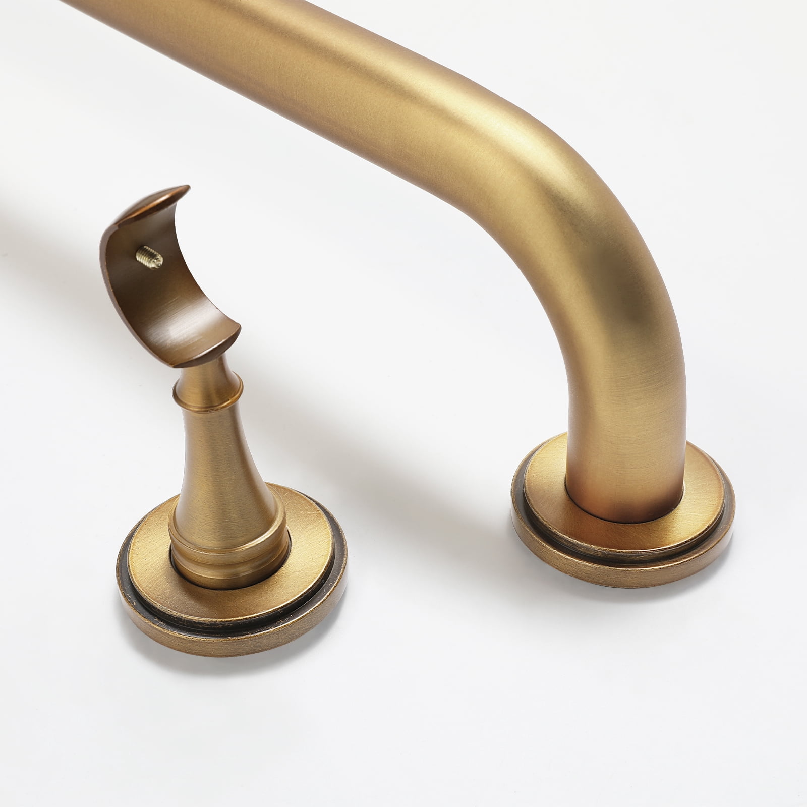 TWOPAGES Vengo Collection Burnished Brass Adjustable Wrap Around Curtain Rod for 28-48 Windows