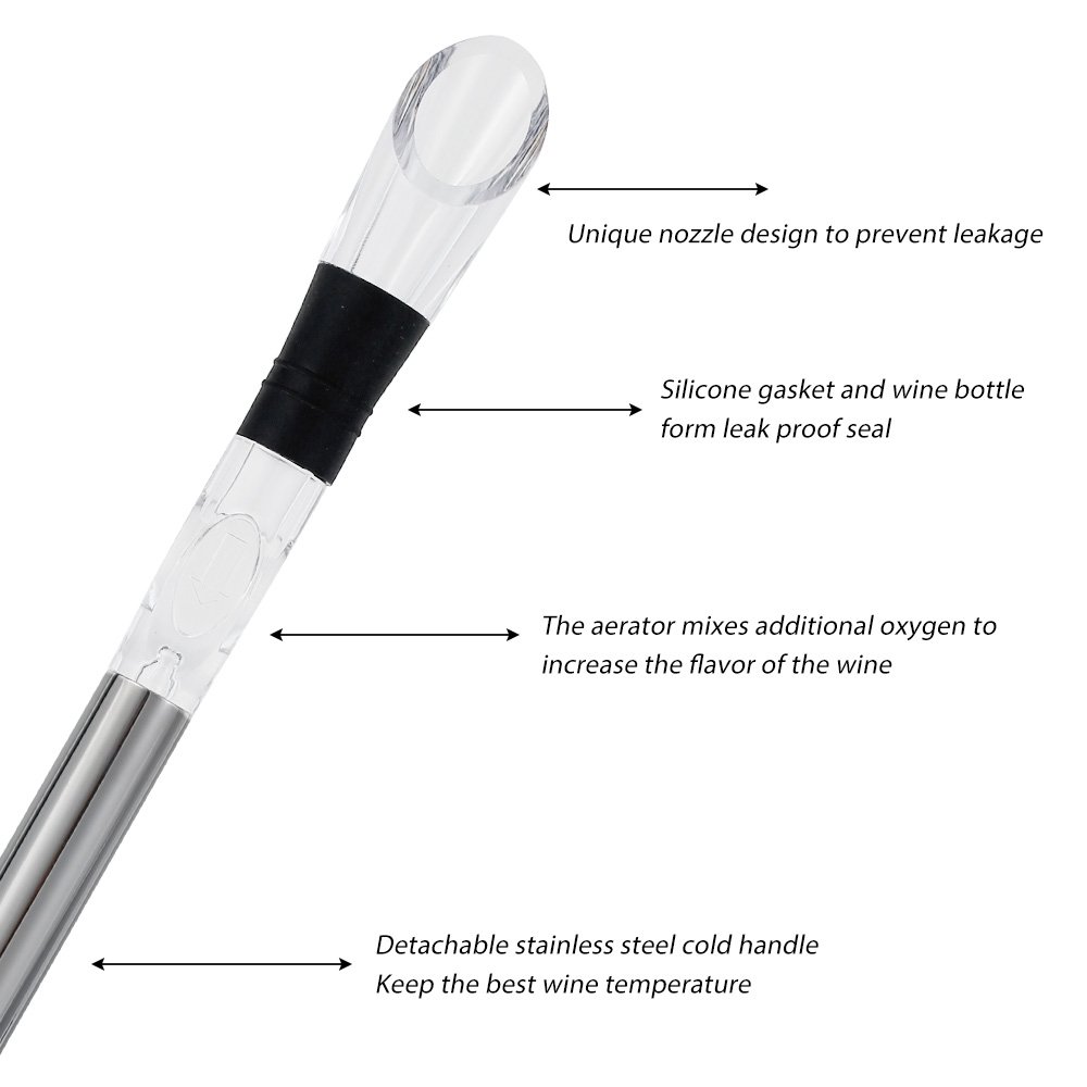 Tige De Refroidissement à Vin - Set 5 Pièces Avec Verseur Et Bouchons, Acier Inox 304, Cadeau Élégant