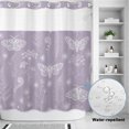 thumbnail image 3 of No Hook Shower Curtain, Purple Butterfly Botanical Shower Curtains for Bathroom with See Through Top Window, Summer Plants Line Art Waterproof & Washable Bath Curtain 66"x72", 3 of 9