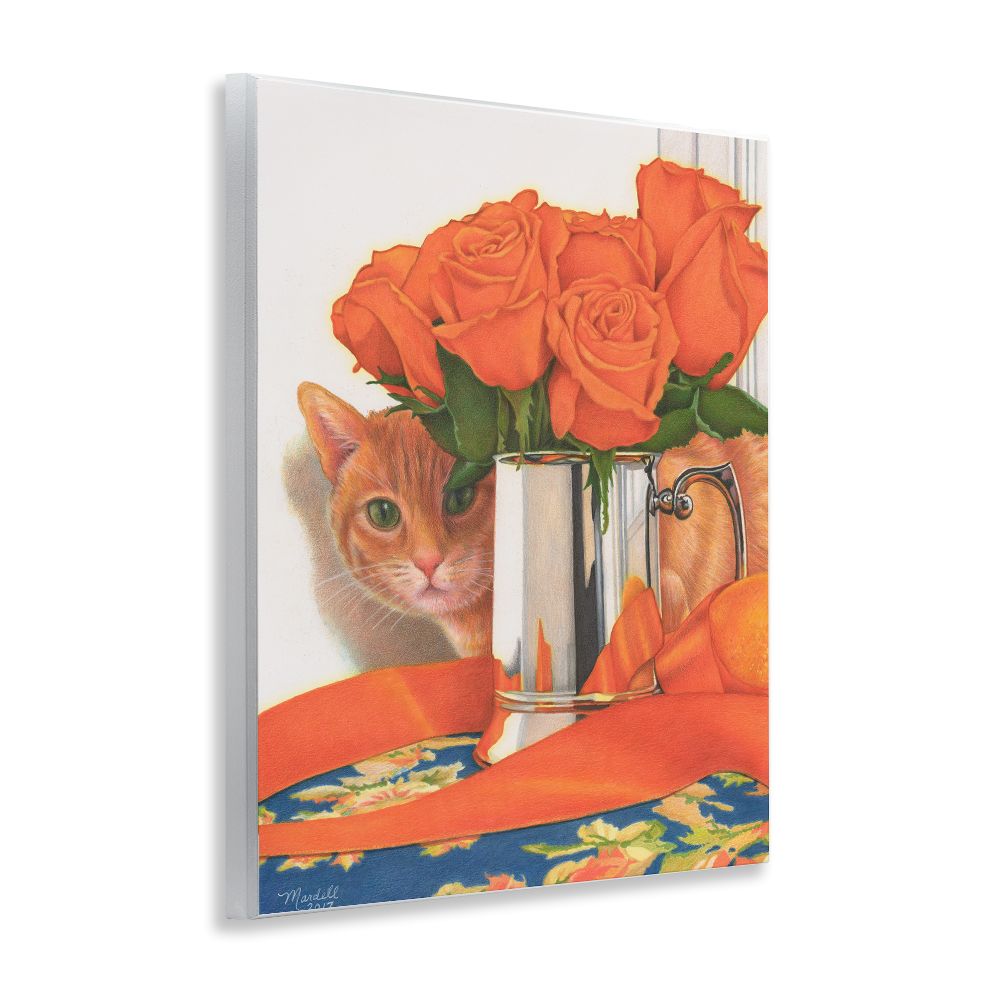 Stupell Industries Cat Peeking Rose Bouquet Animals & Insects Painting Unframed Art Print Wall Art, 11 x 14