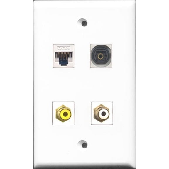 RiteAV 1 Port RCA White and 1 Port RCA Yellow and 1 Port Toslink and 1 Port Cat5e Ethernet White Wall Plate