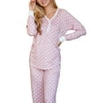 thumbnail image 2 of Doublju Women's Long Sleeve Henley Pajama Sleepwear 2 Pcs Set, 2 of 4
