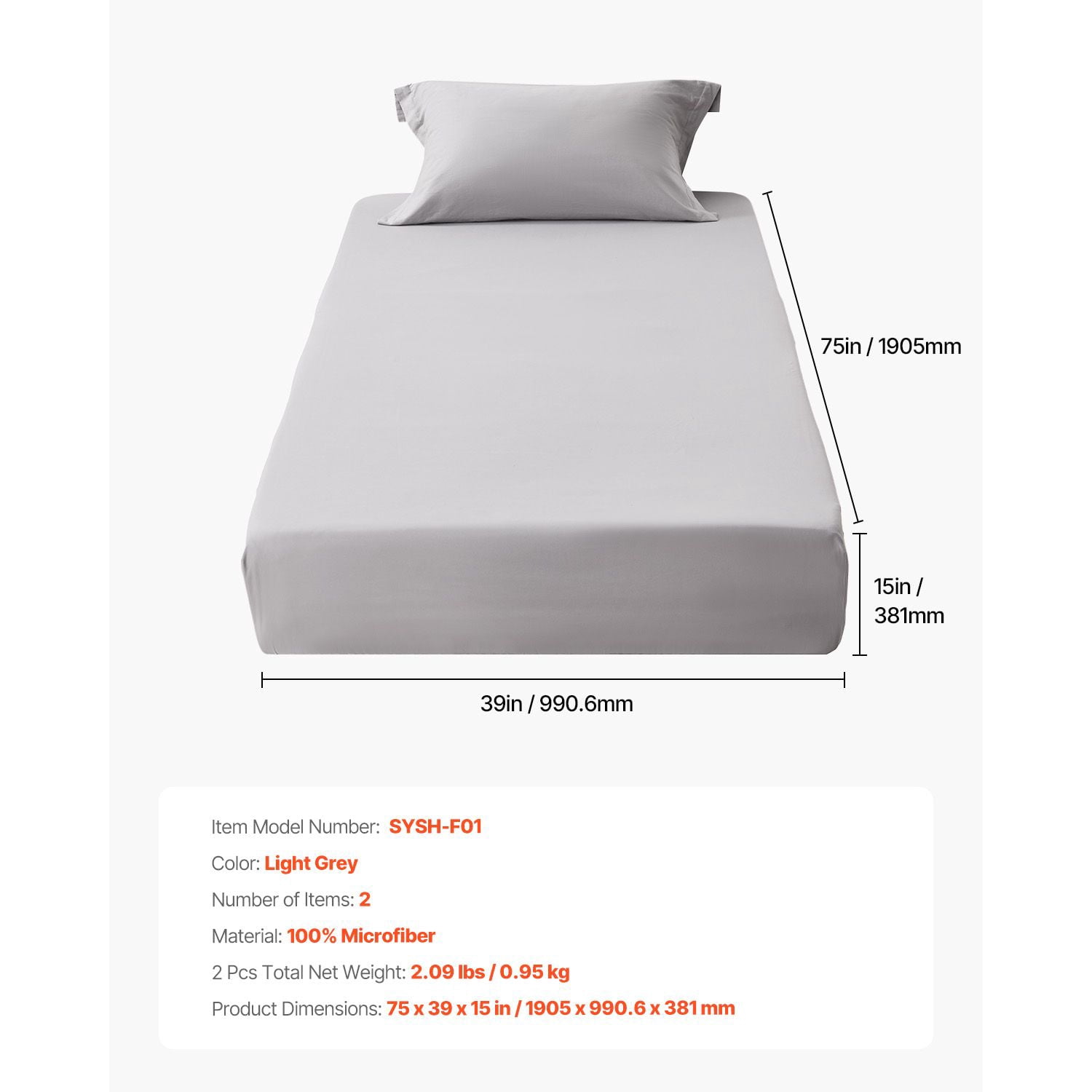 Fitted Sheet, 1 Set of 2 Pieces, Twin Size Elastic Fitted Sheet with High-Quality Microfiber, Wear-Resistant & Breathable Twin Fitted Sheet with Single-Sided Brushing, Fit for 15 in Mattress