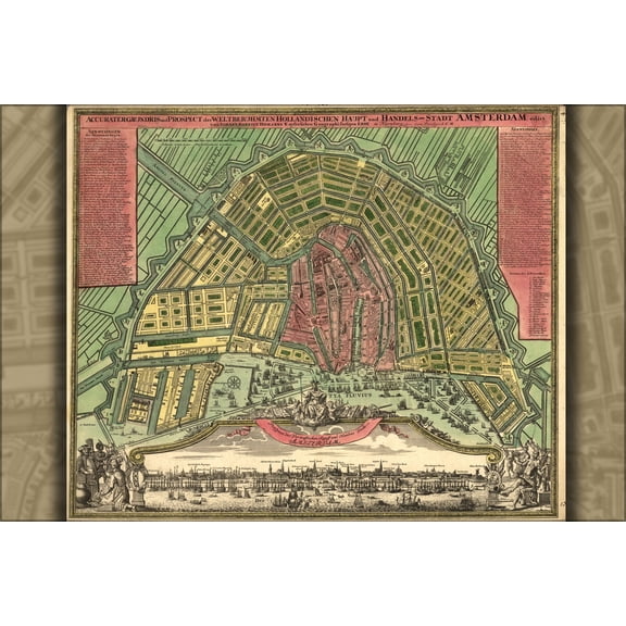 24"x36" Gallery Poster, map of amsterdam 1727