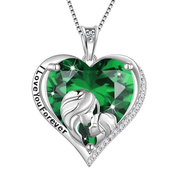 Juwaliy Collar de Corazón para Mujer para Madre Hija Hermana Dije de Piedra de Nacimiento Esmeralda Verde de Plata Esterlina 925 Joyería Mayo Cumpleaños Regalo Del Día de la Madre