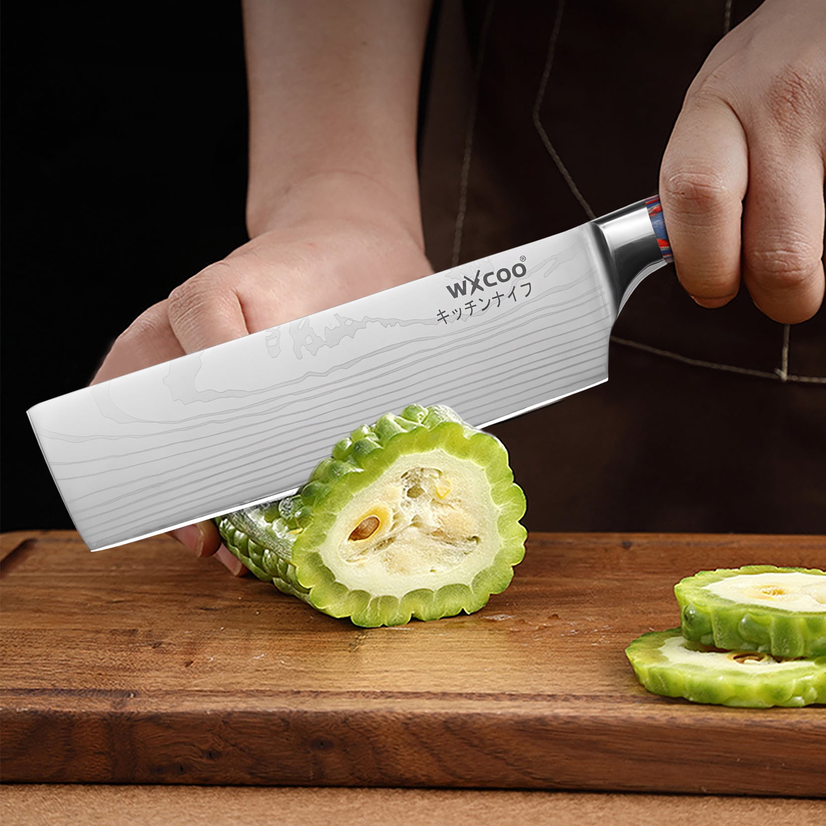 WXCOO 9 Piece Kitchen Knife Set, 5Cr15MoV Stainless Steel Chef Knife Set with Colorful Wood Handle, Multi-Purpose Sharp Cooking Knives for Home Kitchen Cutting Chopping Slicing