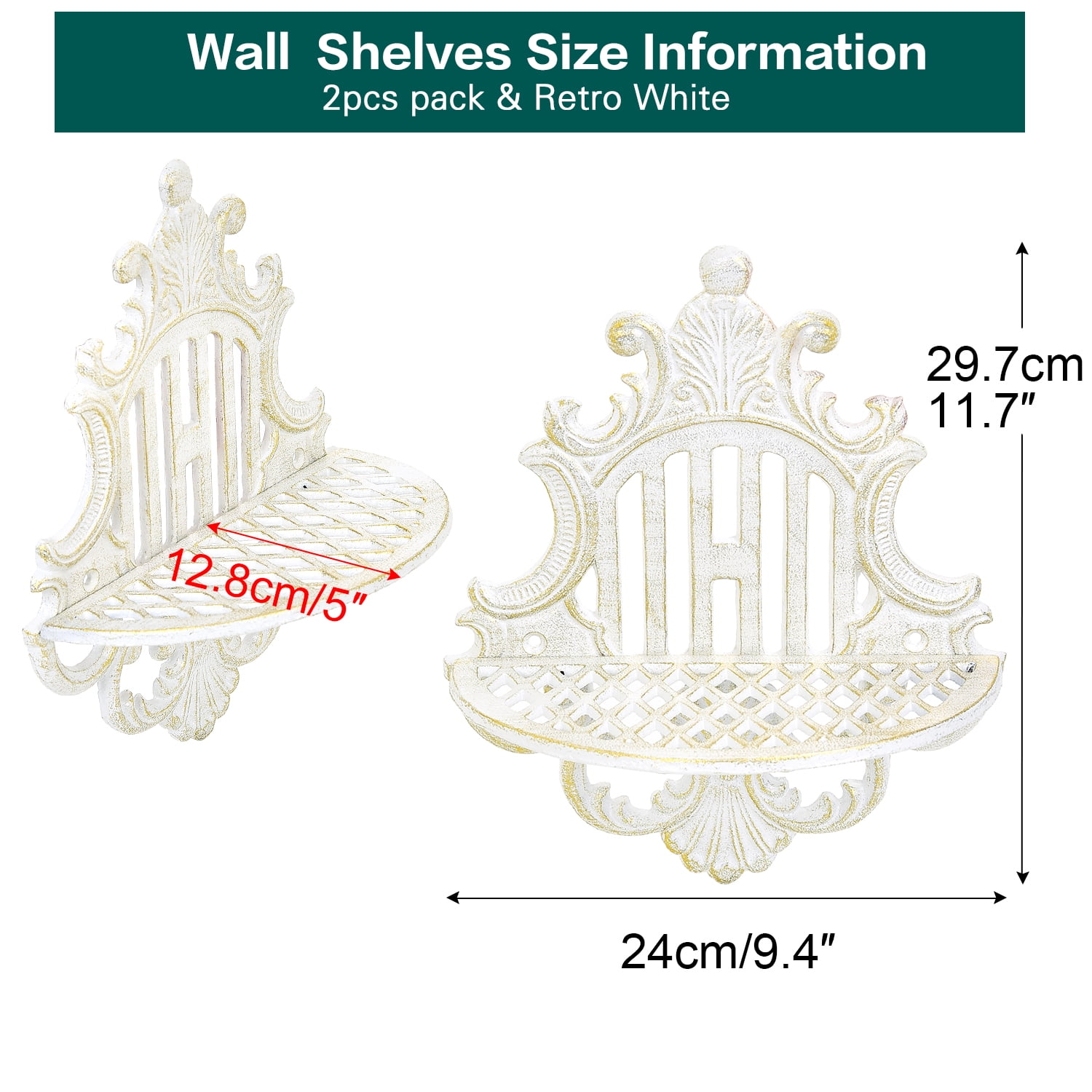 Sungmor Gothic Floating Shelves Cast Iron Old-Fashioned White Wall Decor, 2PC