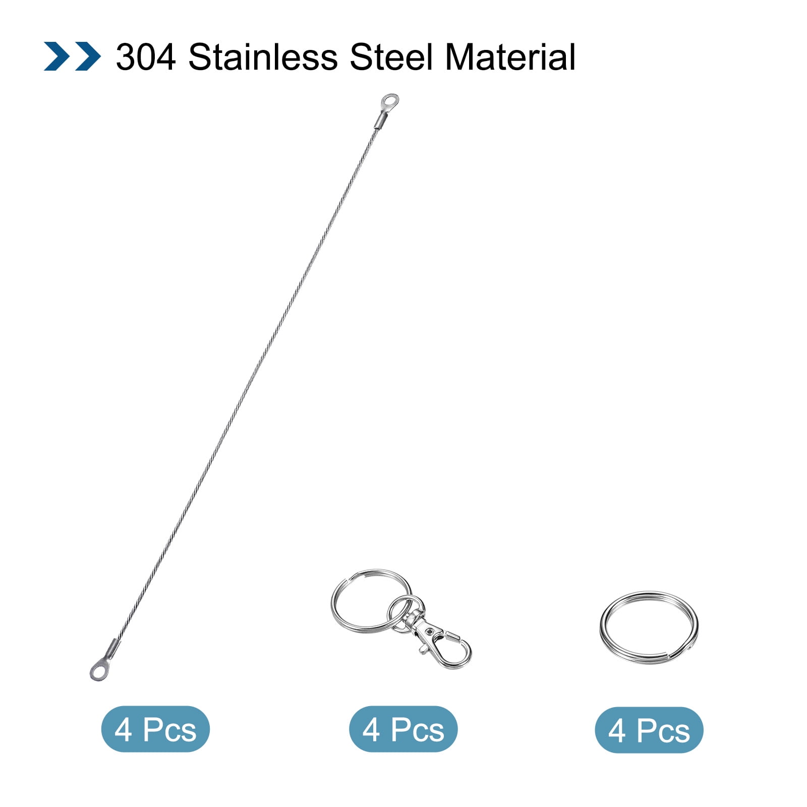 Unique Bargains Lanyard Cable Rope with Key Ring for Secure Silver Tone 2mmx30cm