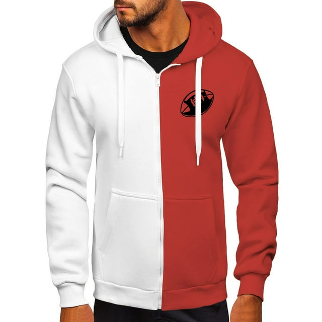 Bowake Zipper Hoodies For Men Loose Color Block Hooded Jacket with Pocket Plus Size Casual Sweatshirt