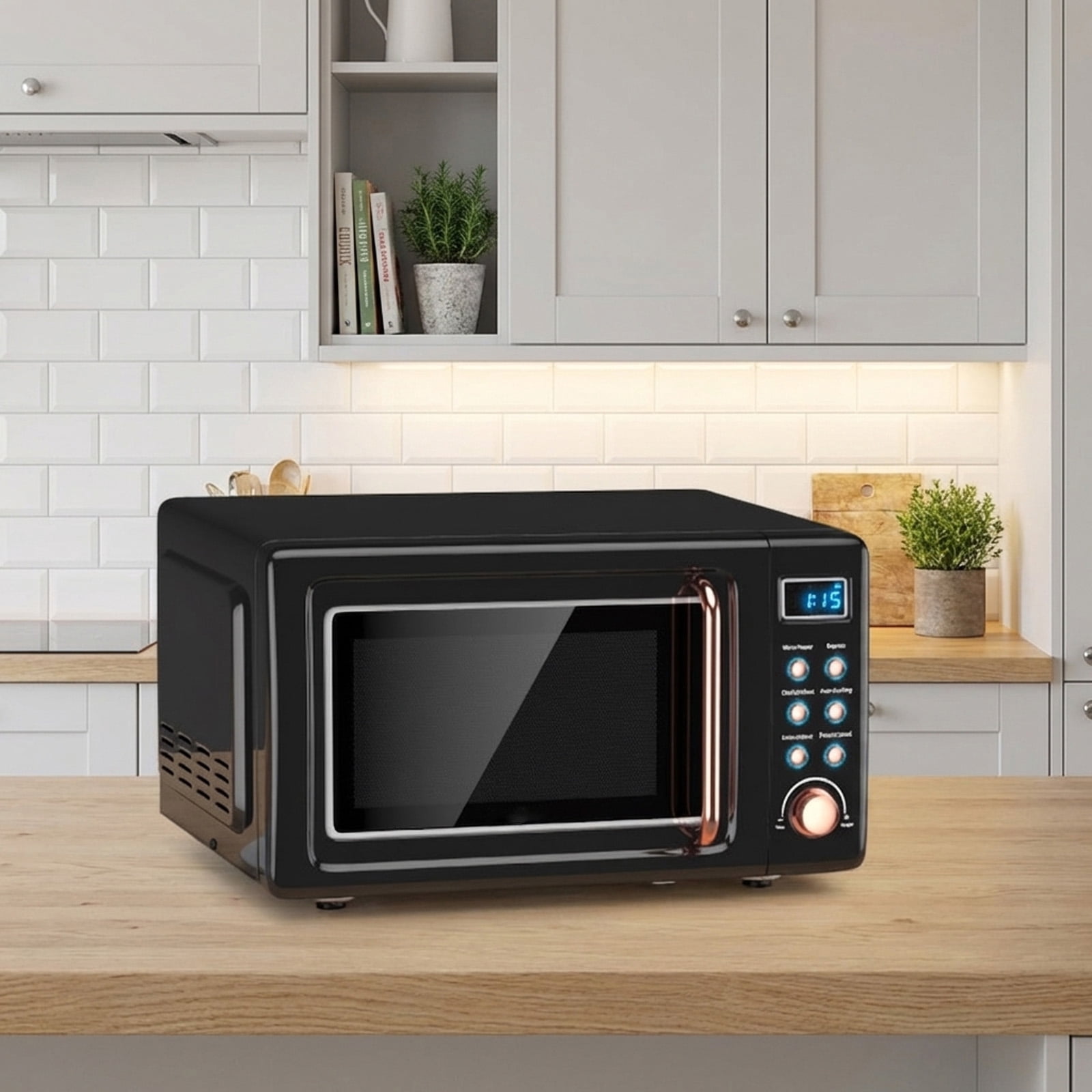 RUIE Retro Microwave Oven,700W 0.7 Cu.ft Countertop Microwave with 5 Power Levels and 8 Auto Cook Menus,LED Display,Child Lock,Compact Microwave for Apartment Dorm Office