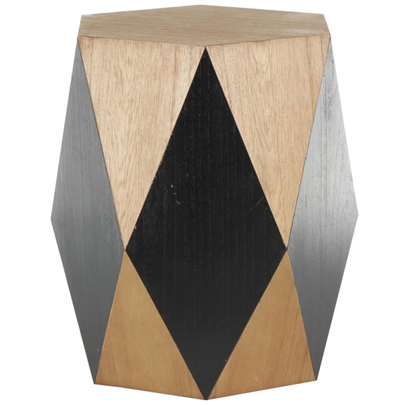 DecMode 19" x 24" Brown Wood Diamond Geometric Accent Table with Black Accents, 1-Piece