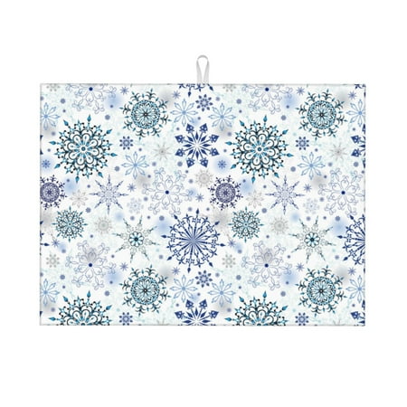 

Zeuib Retro ice blue snowflakes Dish Drainer Kitchen Counter Kitchen Drying Mat Heat Resistant Drainer Mats Easy to Clean Dish Rack Pad