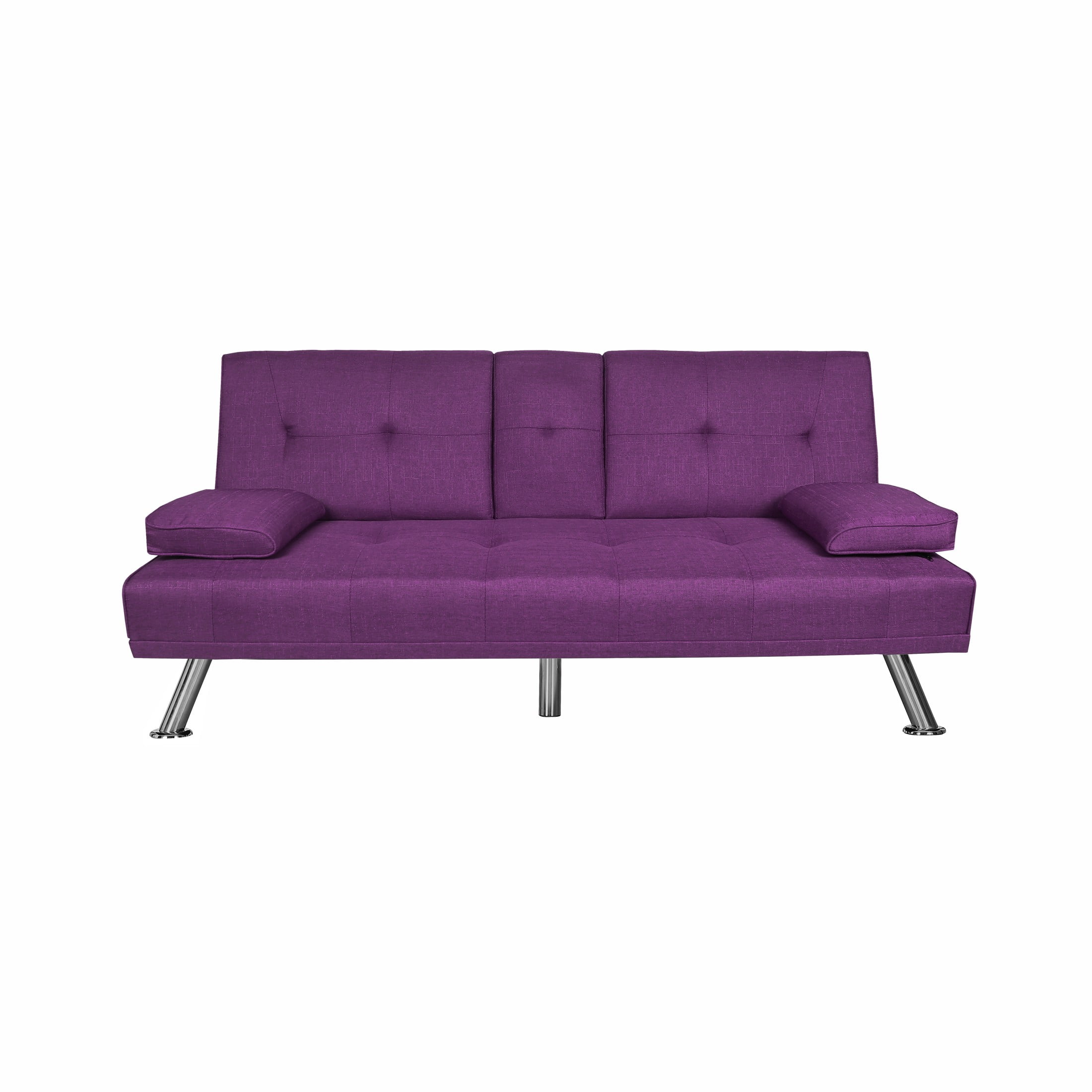 Gewnee 66.3” Futon Sleeper Sofa Bed with 3-Angle Adjustable Backrest,Loveset with 2 Cup Holders for Home,Office,Guest Room(Purple）