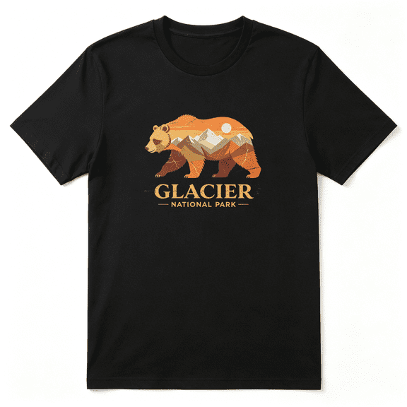 Glacier National Park Bear Slogan Vintage Graphic Tee for Men and Women, Outdoor Hiking Cotton Short Sleeves T-Shirt