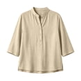 thumbnail image 4 of Asgosdo Tops for Women 3/4 Sleeve Collared Half Button Pleated Loose Fit Blouses Casual Comfy All Season Shirts, 4 of 5