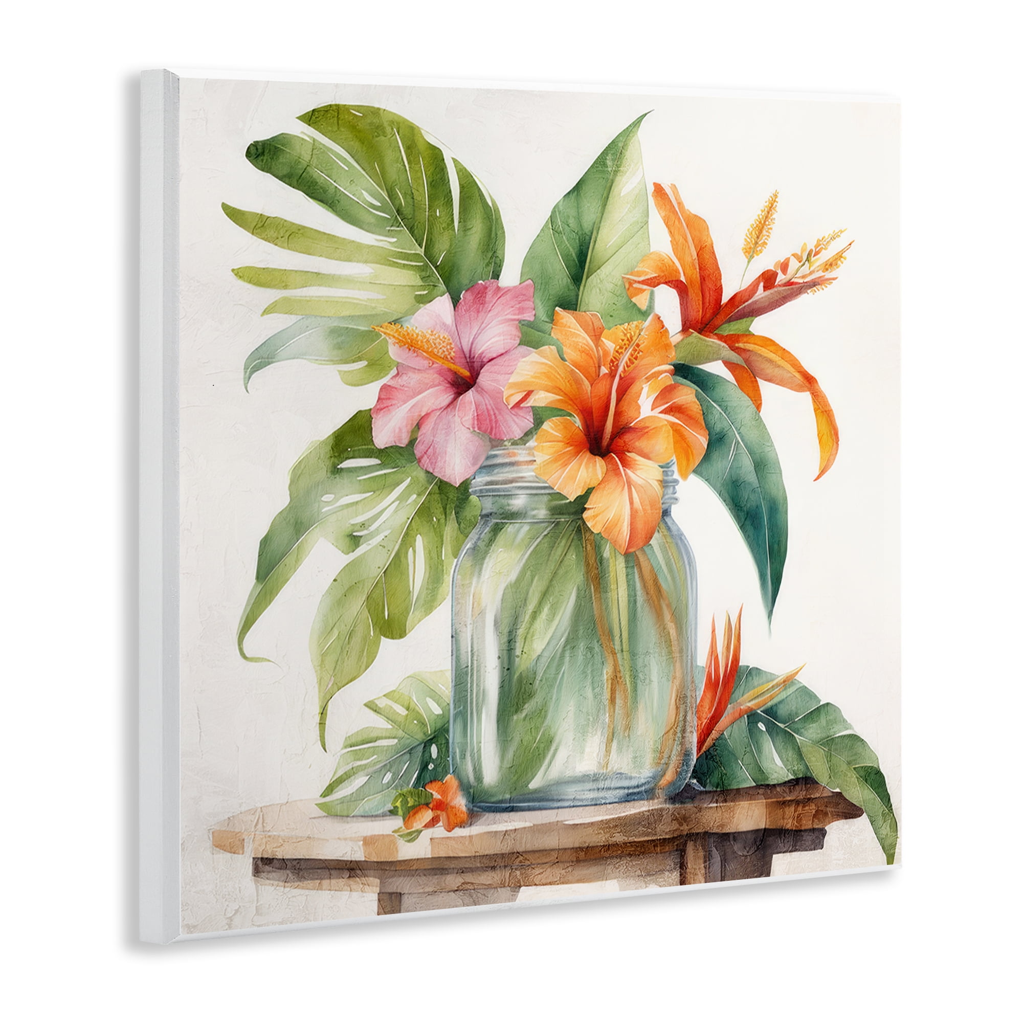 Stupell Industries Tropical Floral Jar Plants & Flowers Painting Unframed Art Print Wall Art, 12 x 12
