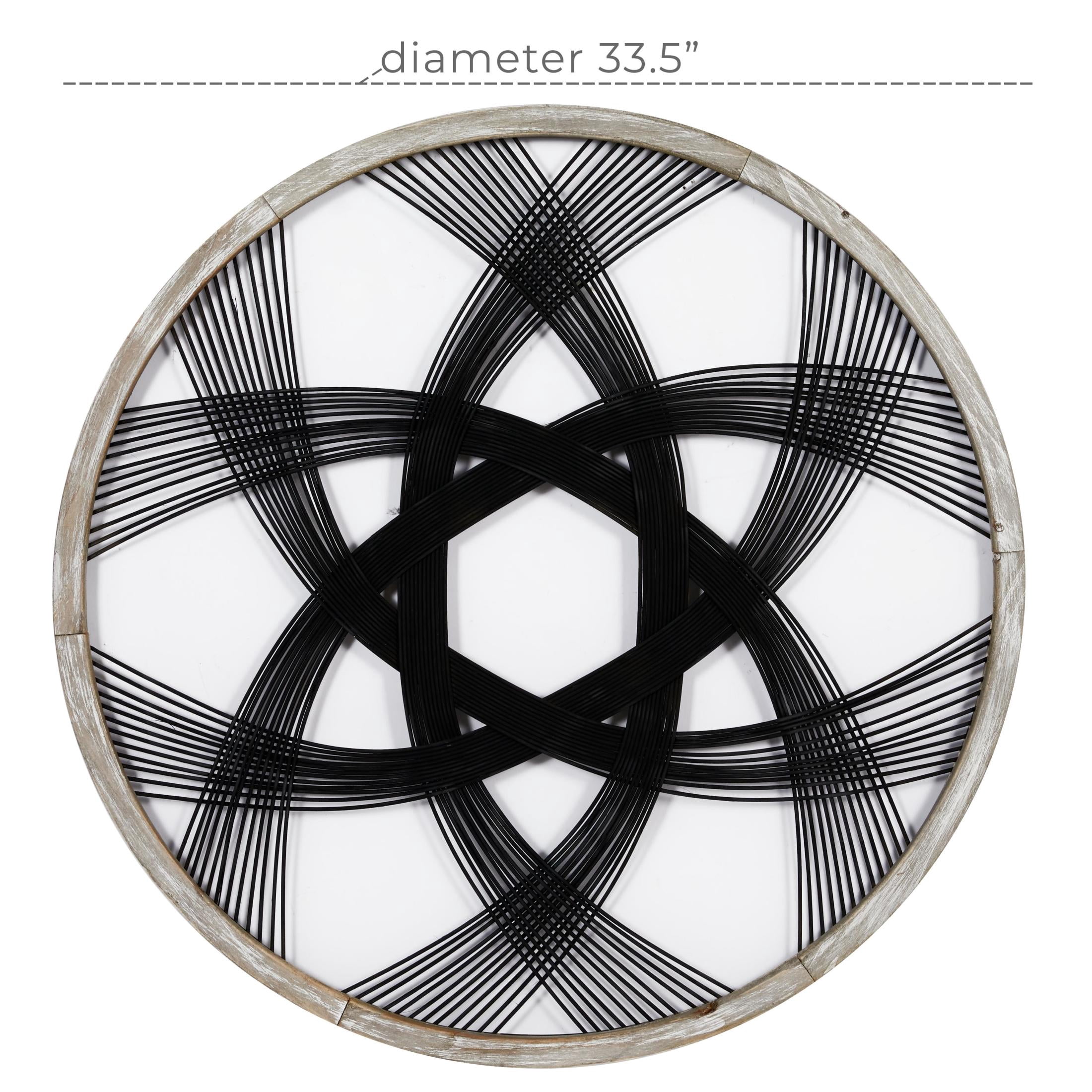 DecMode Black Wood Woven Geometric Wall Decor