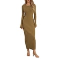 thumbnail image 3 of xiaxaixu Robe en Tricot pour Femmes, Manches Longues Élégantes Col Rond Côtelé Robe Longue d'Automne Mode Urbaine, 3 of 9