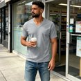 thumbnail image 2 of Men's Big and Tall Shirts Cotton V Neck Plus Size Short Sleeve Soft Casual 2026 Summer Tee Light Gray XL, 2 of 7