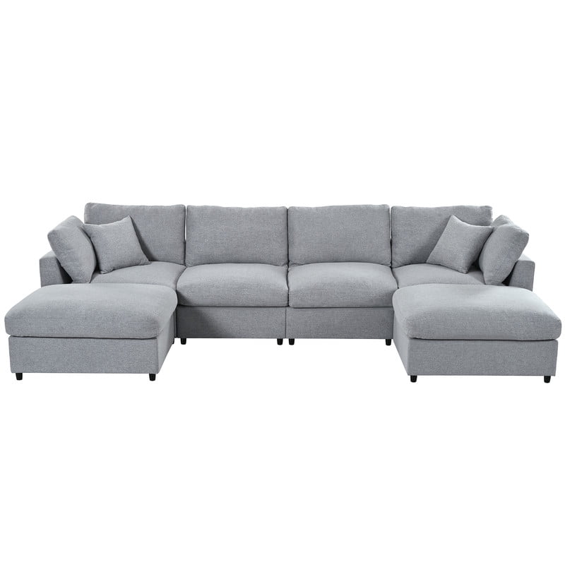 U-Shaped Modular Sectional Sofa with 2 Movable Ottomans, 128'' Chenille Upholstery Sofa Couch, 6-Piece Configurable Couch, Deep Seat Sofa for Living Room, Home Theater