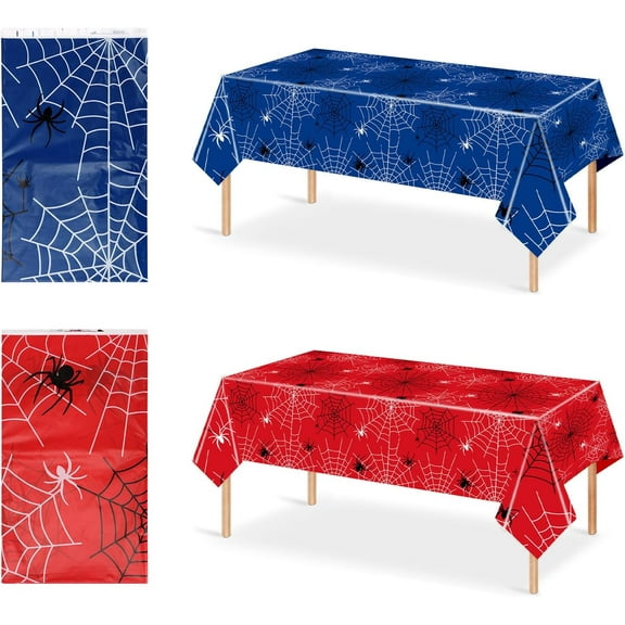 4pcs Spider Tablecloths, 70x42 Inch Plastic Waterproof Spider Web Table Cloth Table Decorations Supplies for Cartoon Theme Birthday Friends Party