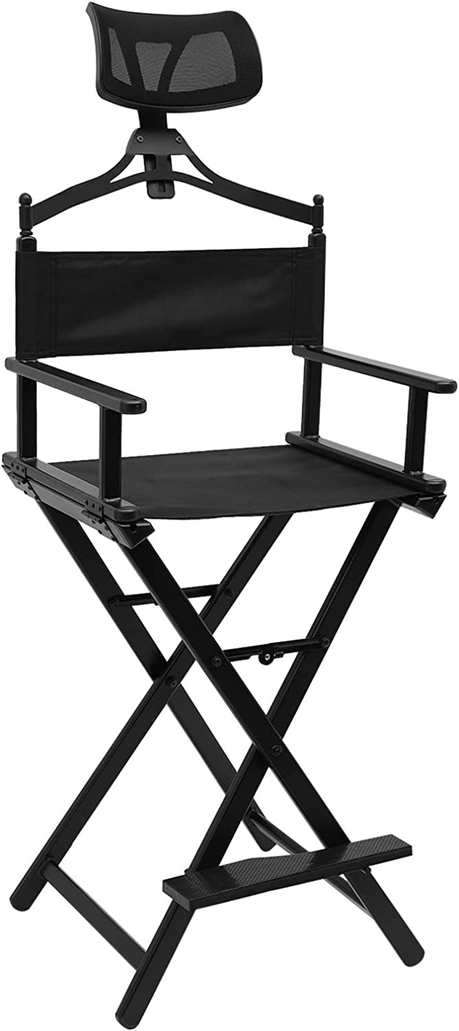 Oukaning Folding Directors Chair Portable Tall Folding Artist Stool Chair Makeup Chair with