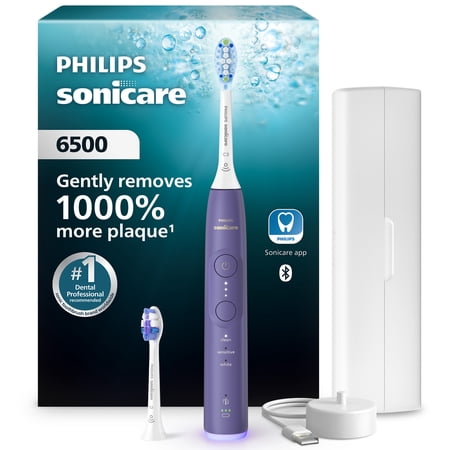 Philips Sonicare 6500 Series Electric Toothbrush - Next-Generation Sonicare Technology, Pressure Sensor, 9 Brushing Settings, SmarTimer, BrushPacer, 21-day Runtime, Travel Case, Purple, HX7417/05