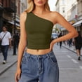 thumbnail image 2 of XAOFW Casual Sleeveless One Shoulder Tank Tops For Womens Solid Color Fitting See Through Camisoles Beach Vacation Versatile Tops, 2 of 5