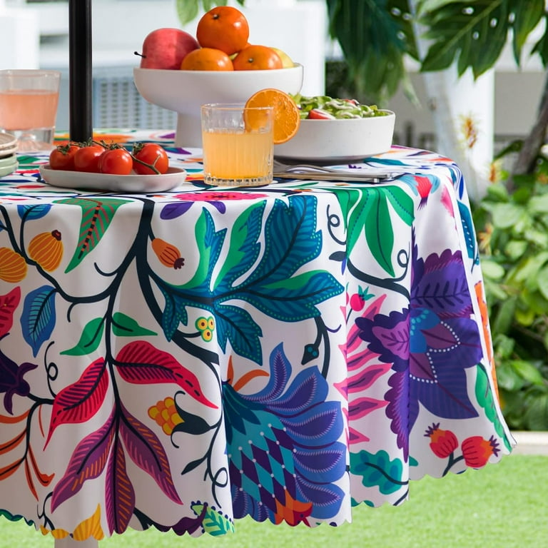 HBlife 60'' Summer Waterproof Round Tablecloth with Umbrella Hole
