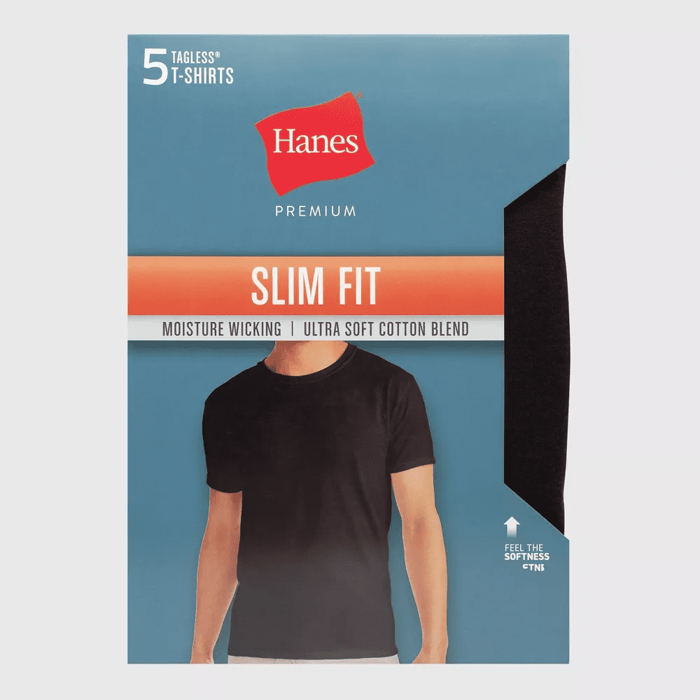 Hanes Men's Premium 5pk Slim Fit Crew Neck T-Shirt - (Black, Medium)