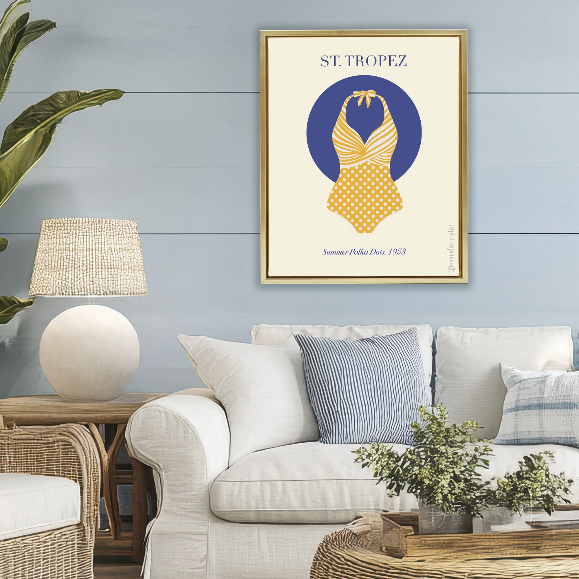 Stupell Industries St. Tropez Dotted Swimsuit Gold Framed Floater Canvas Wall Art, design by A Barefoot Stylist
