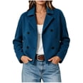 thumbnail image 2 of Mifsaly Womens Cropped Trench Jackets Notched Lapel Double Breasted Wool Coats Fall Winter Fashion Stylish Going Out Dating Shopping Work Office Casual Outfits Navy,M, 2 of 7