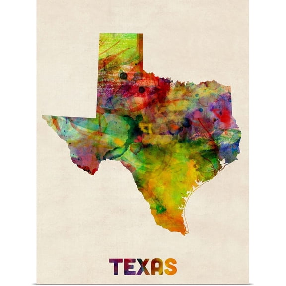 Great BIG Canvas | Rolled Michael Tompsett Poster Print entitled Texas Watercolor Map