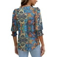 thumbnail image 5 of Njagoc3 Womens Boho Print V-Neck Top, Lightweight Rayon Blend, 3/4 Sleeves, Summer Music Festivals, Casual Hangouts & Beach Trips, 5 of 6