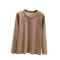 thumbnail image 2 of Sevevn Women's Fashion Casual Round Neck Internal Construction Solid Color Shirt Long Sleeve Top Khaki XXL Clearance Sales Online Deals, 2 of 6