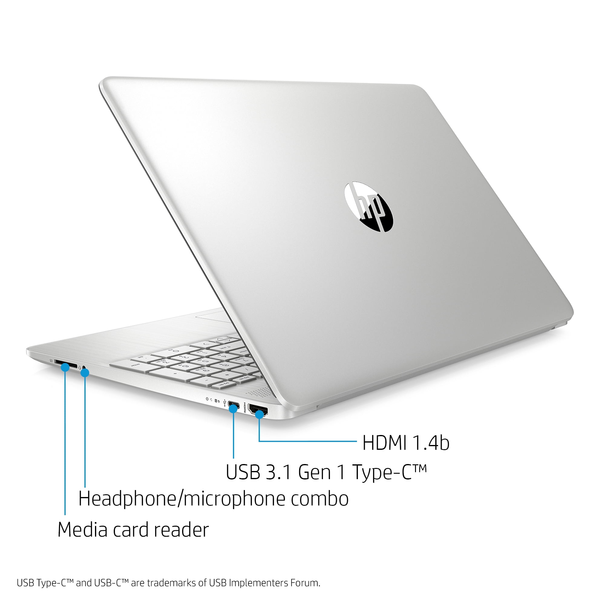 HP 15 Laptop, Intel Core i3-1005G1, 4GB SDRAM, 128GB SSD, Natural Silver,  15-dy1024wm