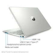 HP 15 Laptop, Intel Core i3-1005G1, 4GB SDRAM, 128GB SSD, Natural Silver, 15-dy1024wm