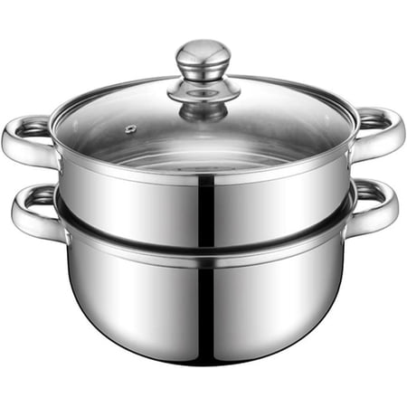 Steamer Pot for Cooking 8.8 inch Steamer Pot 2-tier Multipurpose 18/8 Stainless Steel Steam Pot Cookware with Lid for Vegetable, Dumpling, Stock, Sauce, Food