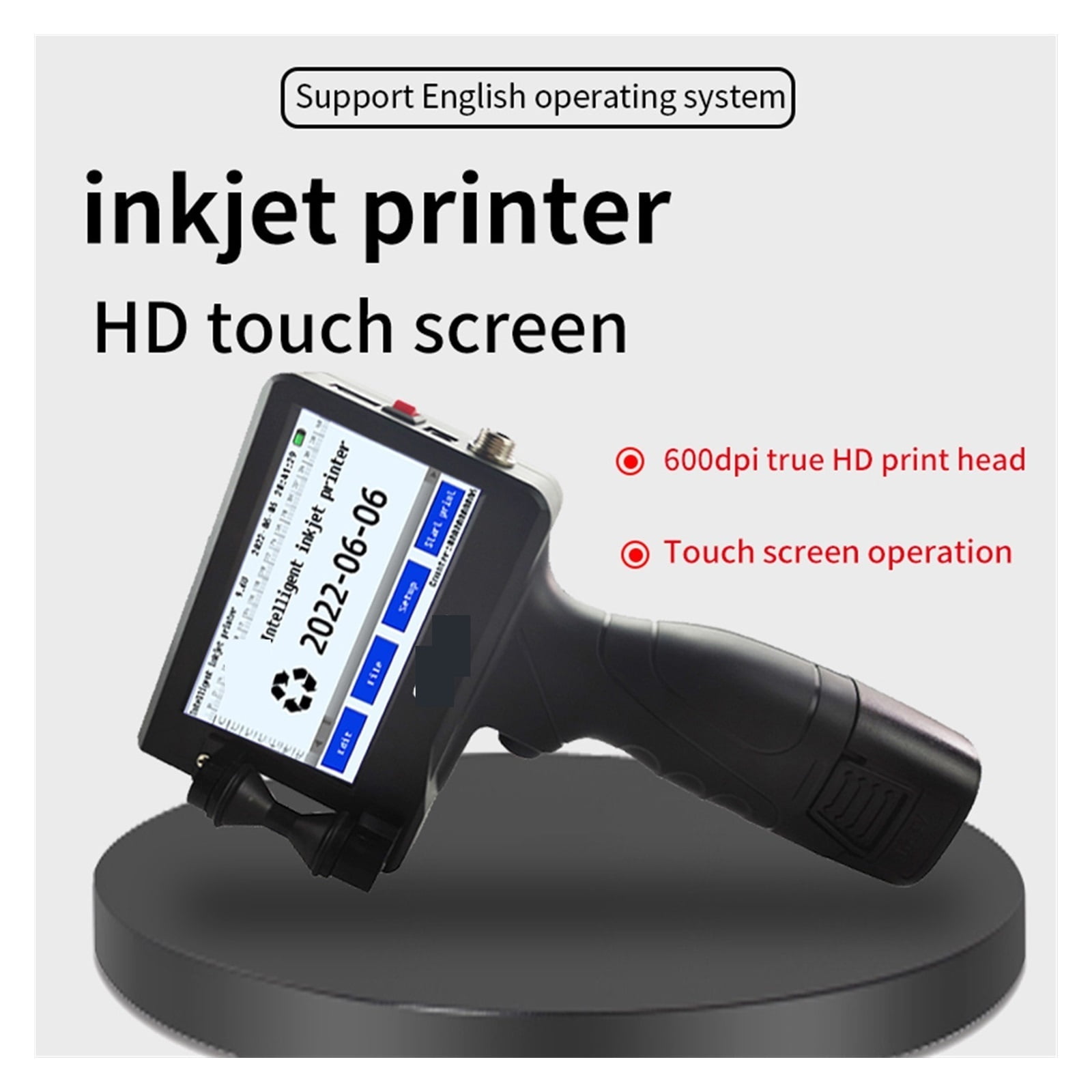 English 12.7mm Handheld Inkjet Printer Portable Small Label Coding Machine Production Date QR Barcode Logo Permanent Ink ,Multifunction Inkjet Printer