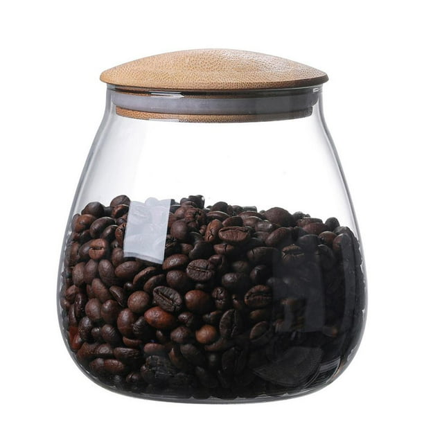 Lata de vidrio con tapa de madera, frasco de vidrio transparente para frijoles, arroz, mermeladas, galletas y dulces.