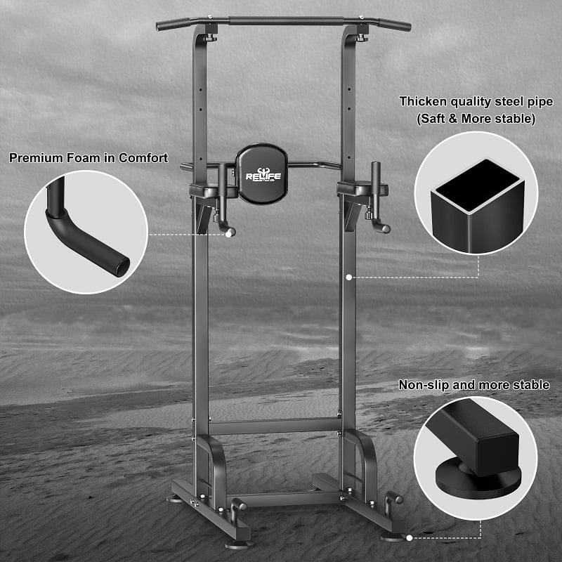 Relife Sports Multifunction Power Tower Pull up Bar Dip Station for Home Gym Strength Training Workout Equipment Max Weight 450lbs